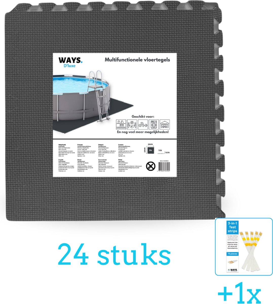 WAYS Dluxe - Multifunctionele ondertegel - Antraciet - (8 stuks per verpakking) - 24 stuks - Voordeelverpakking - Inclusief WAYS Testrips (1 stuks)